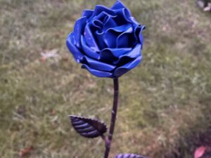 Timeless Handcrafted Blue Rose with Elegant Leaves